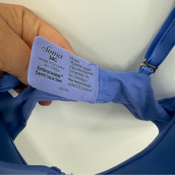 Soma Embraceable Demi Lace Trim Women's Purple Bra Size 34C Underwire Back Close - Picture 5 of 7